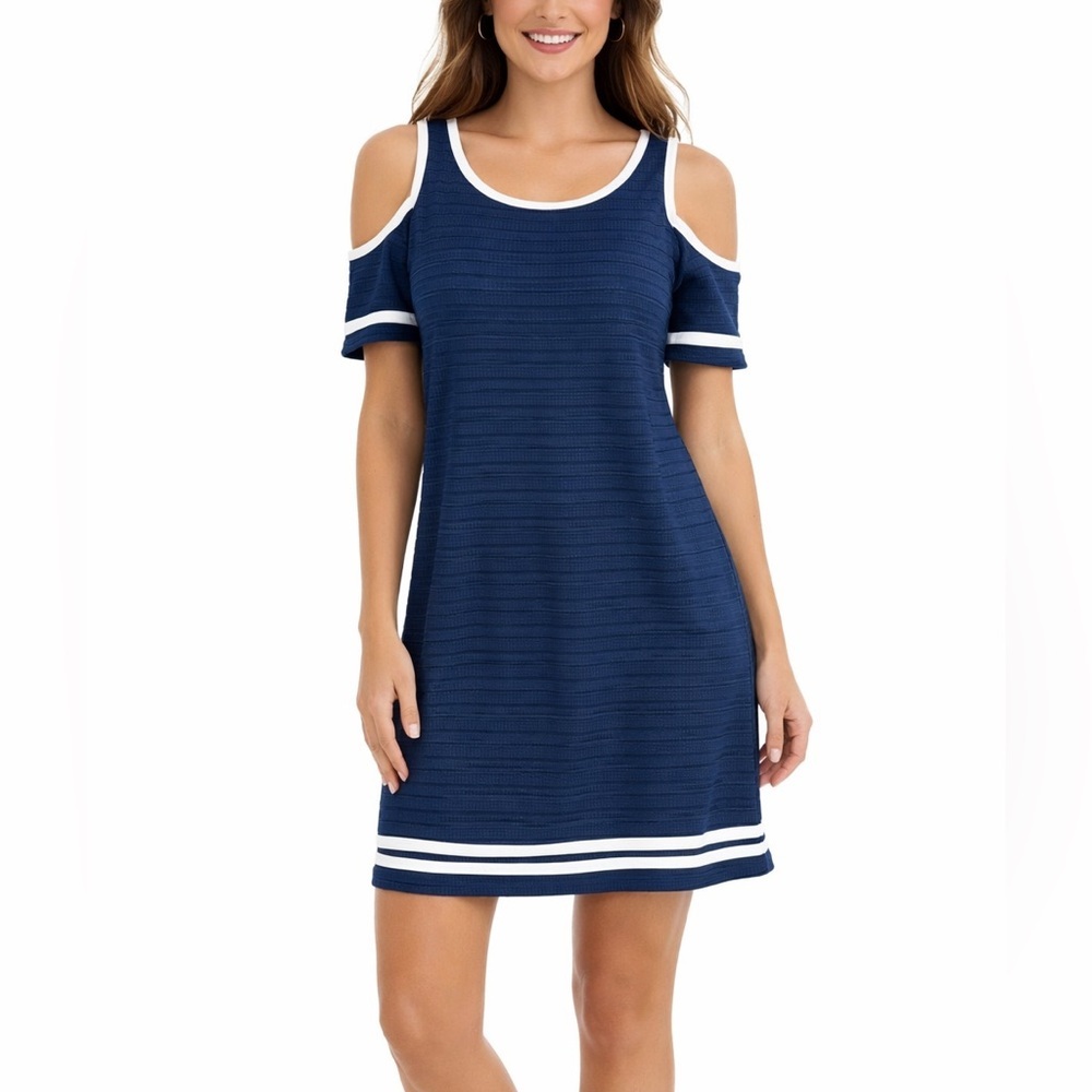 Madison Leigh Navy Textured Cold Shoulder Dress size large